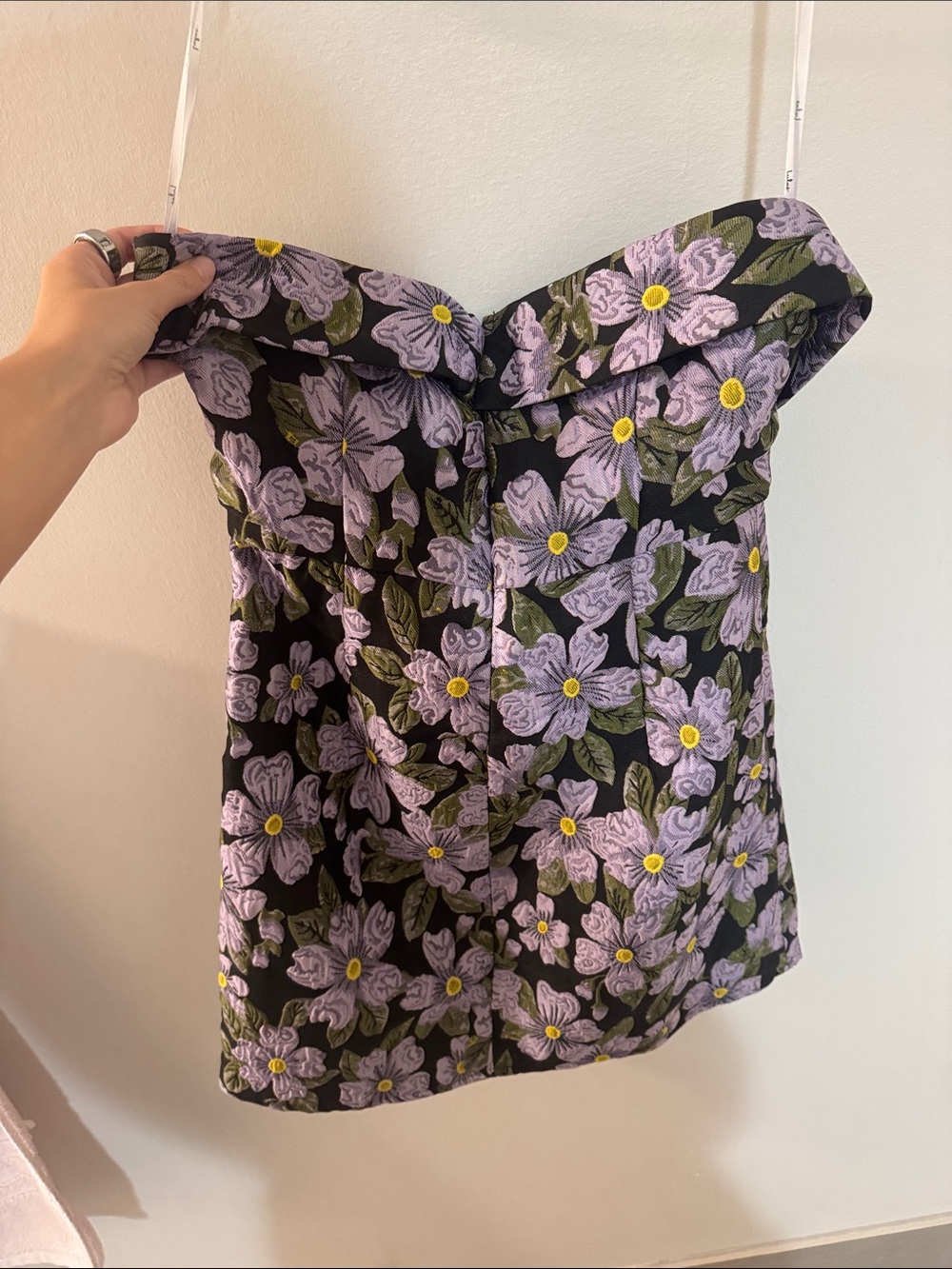 Lulu’s Strapless Floral Top in Black & Lilac - Picture 3 of 4